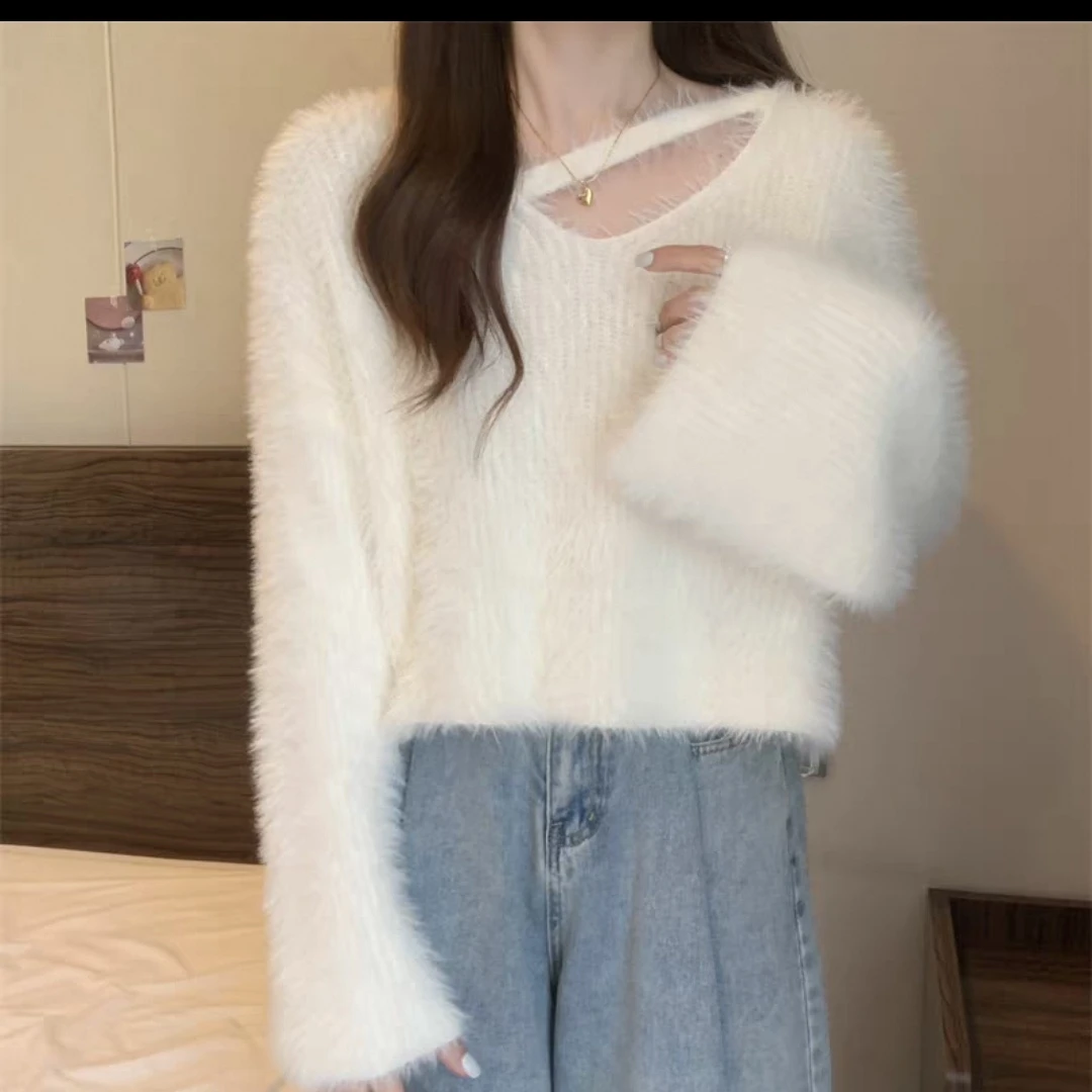 【北北】2025春季新款设计感小众镂空长袖针织衫女春秋法式短款上衣