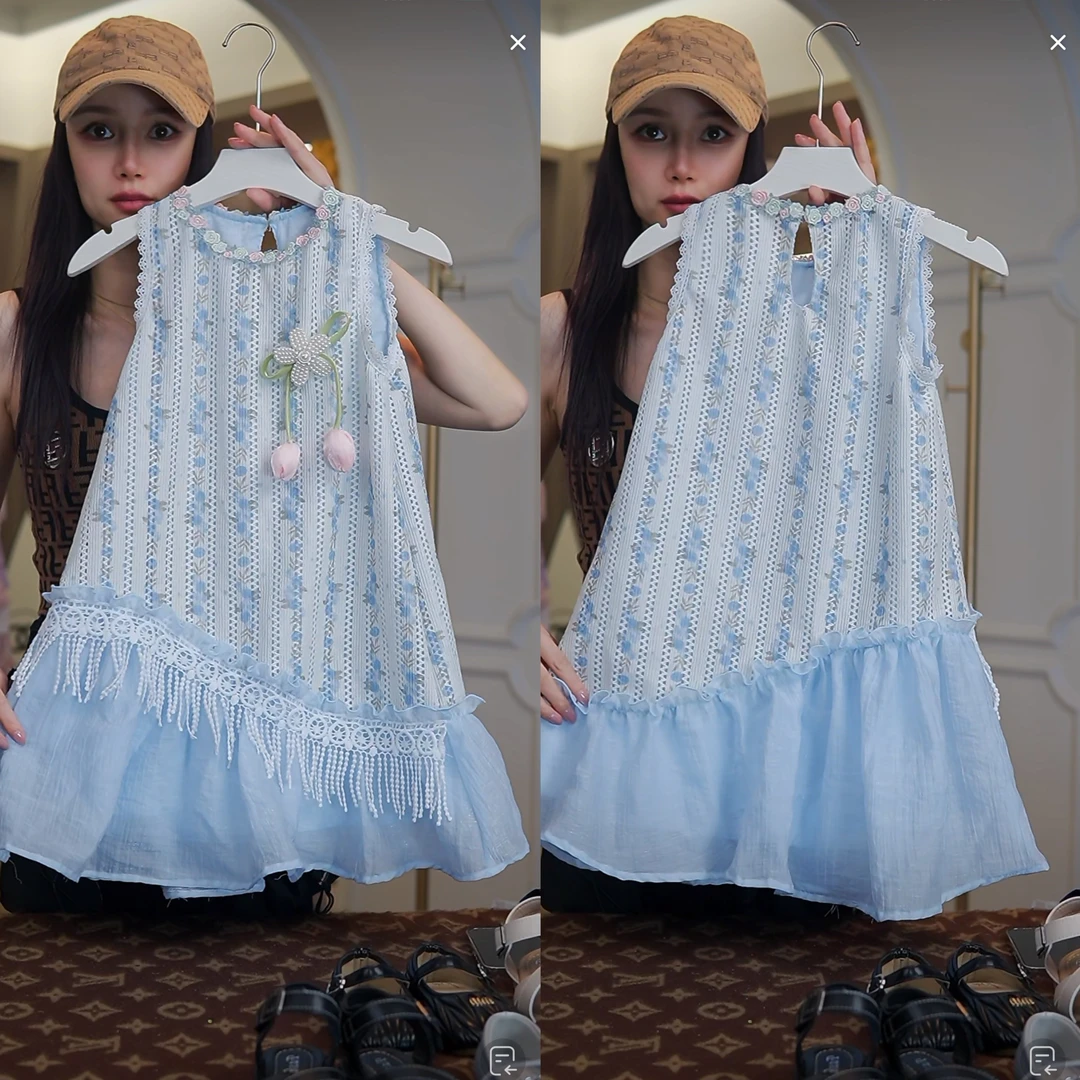 AYJ250301夏款气质蓝色走秀洋气公主裙中大童气质连衣裙