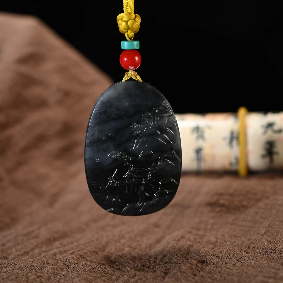 Lot8806 2511280028和田玉青花山水感挂件/保利