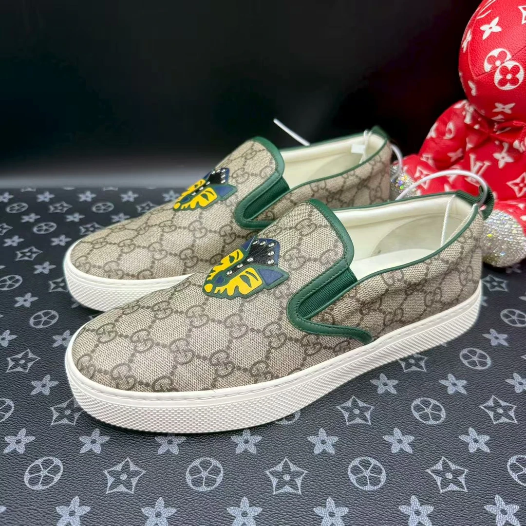 95新 GUCCI/古驰 棕色老花蜜蜂休闲时尚舒适一脚蹬40欧码ddm2742
