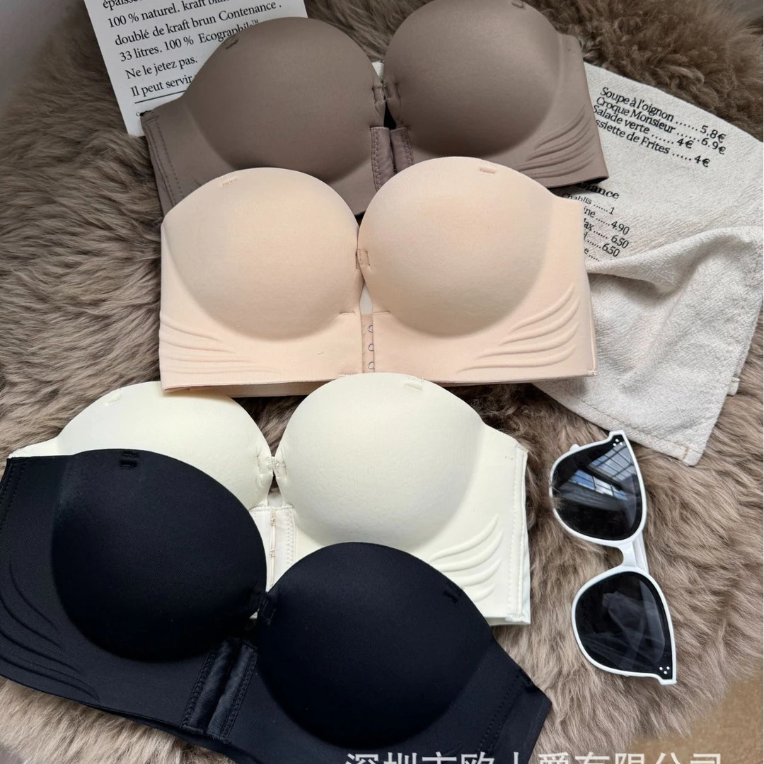可拆肩带前扣防滑隐形抹女内衣小胸显大聚拢无痕防走光裹胸文胸
