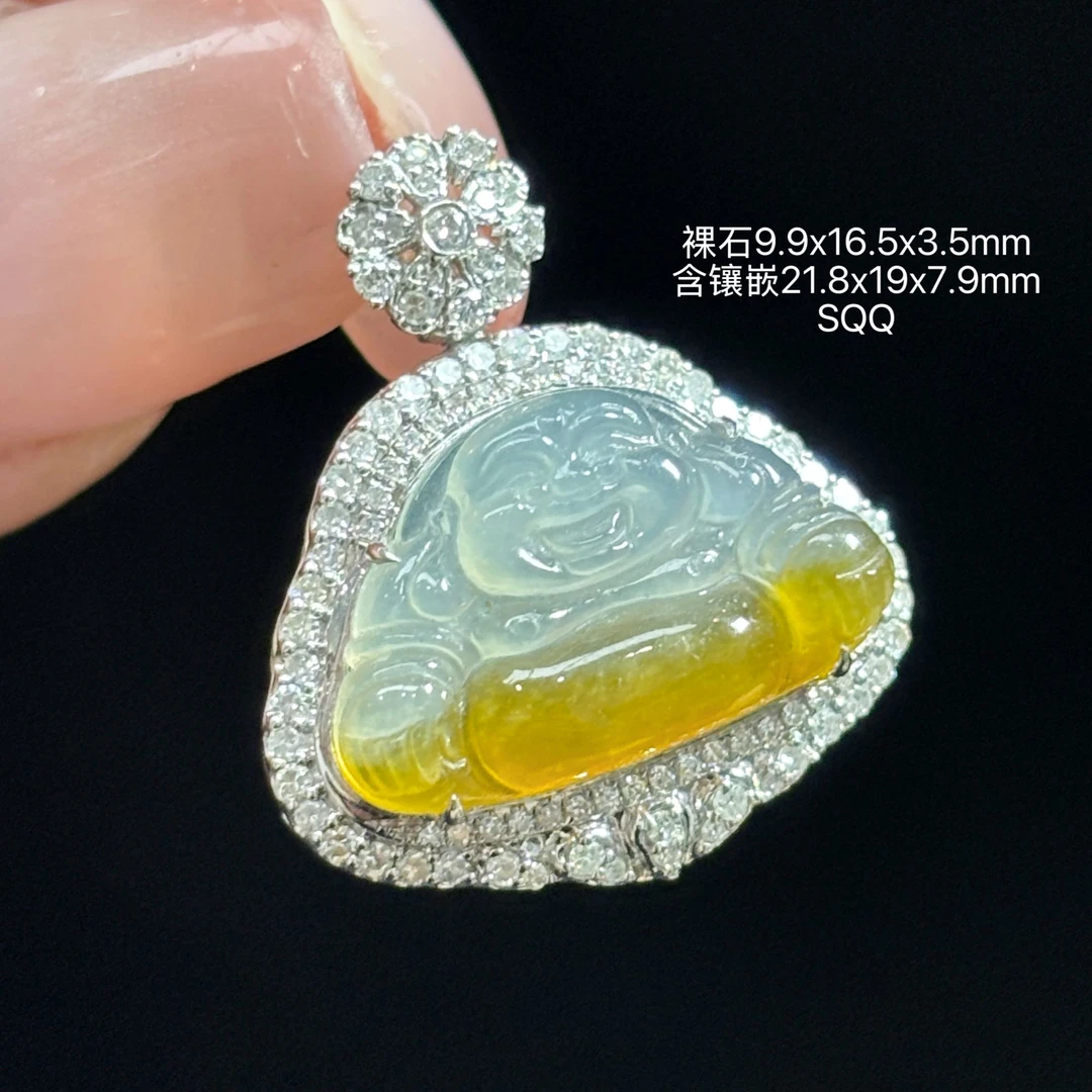 《缅甸翡翠珠宝严选》冰黄翡佛公18K金镶嵌吊坠（下单咨询客服）SQQ