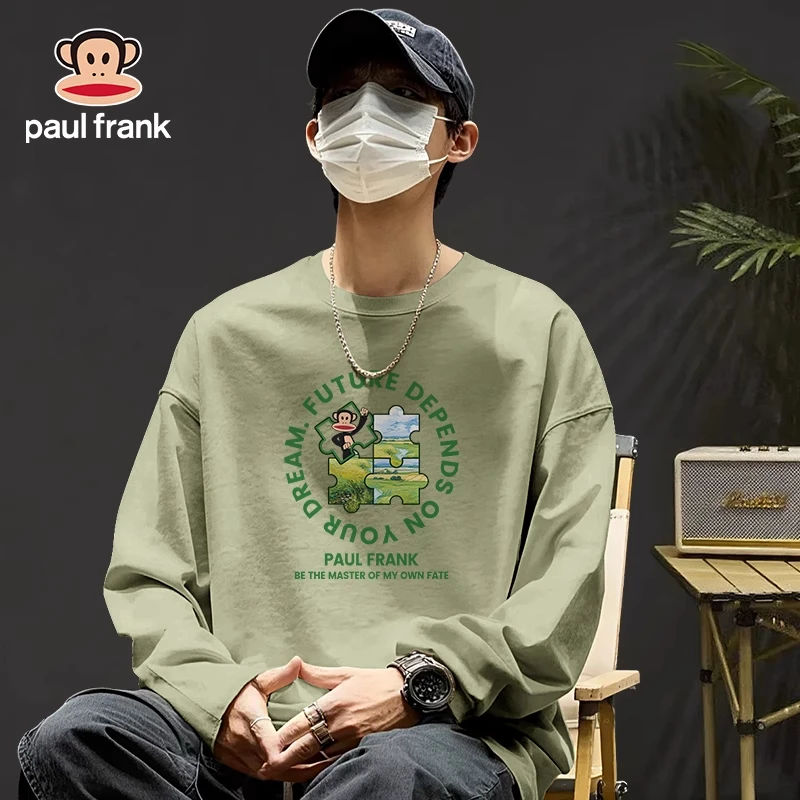 paul frank/大嘴猴棕榈绿男士圆领t恤2025秋季山系纯棉长袖打底衫