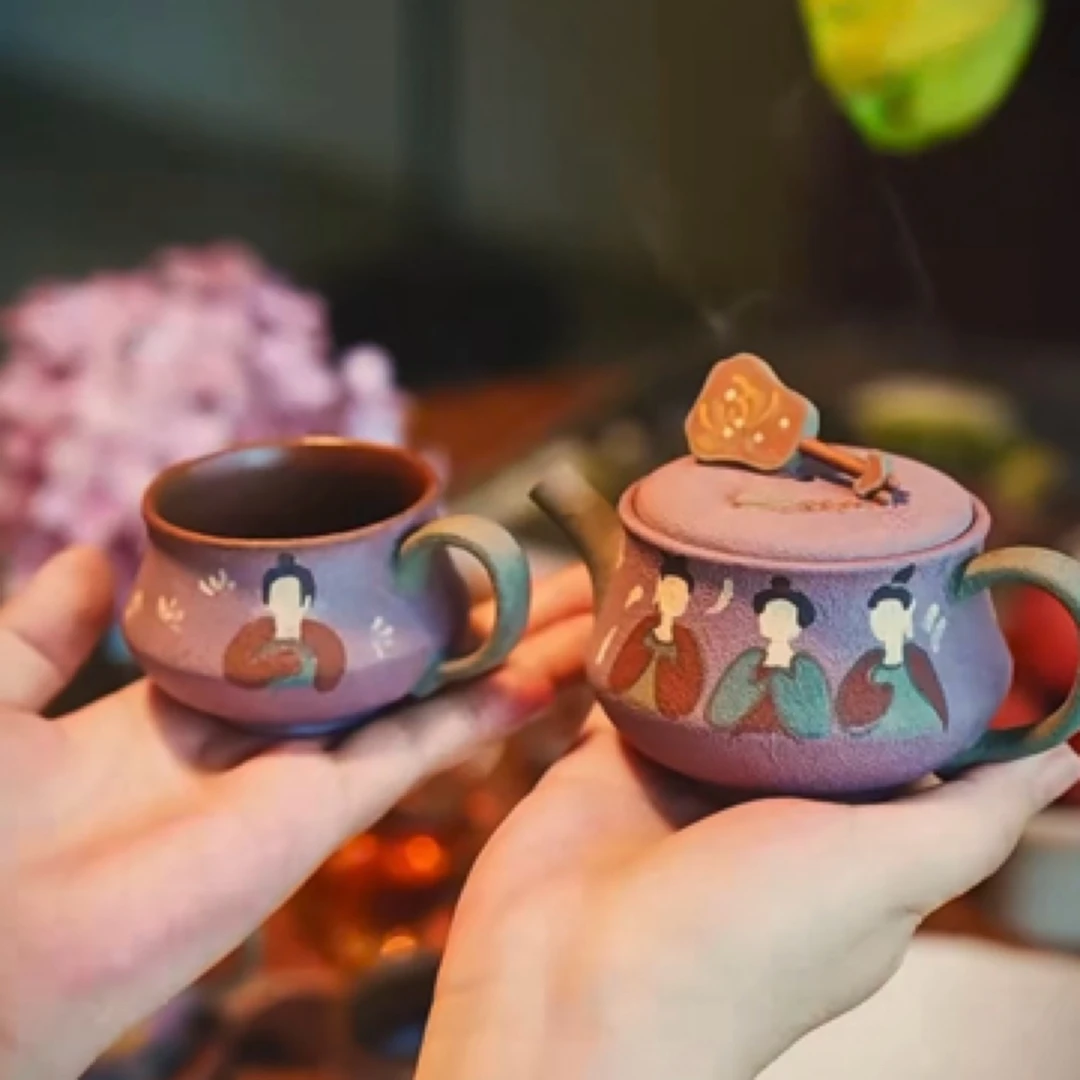 「佳帅紫砂」刘素素云裳茶叙145cc纯手工手制一壶一杯套组