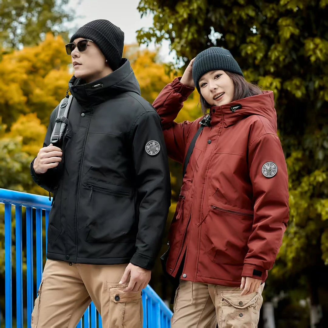 2113A-秋冬情侣户外防水连帽加厚季美式复古多口袋冲锋衣极寒服
