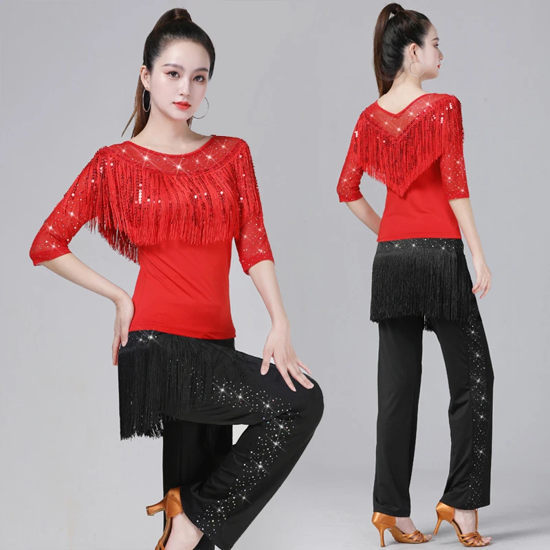 拉丁舞服广场舞蹈服装新款上衣三步踩跳舞衣水兵舞吉特巴演出套装