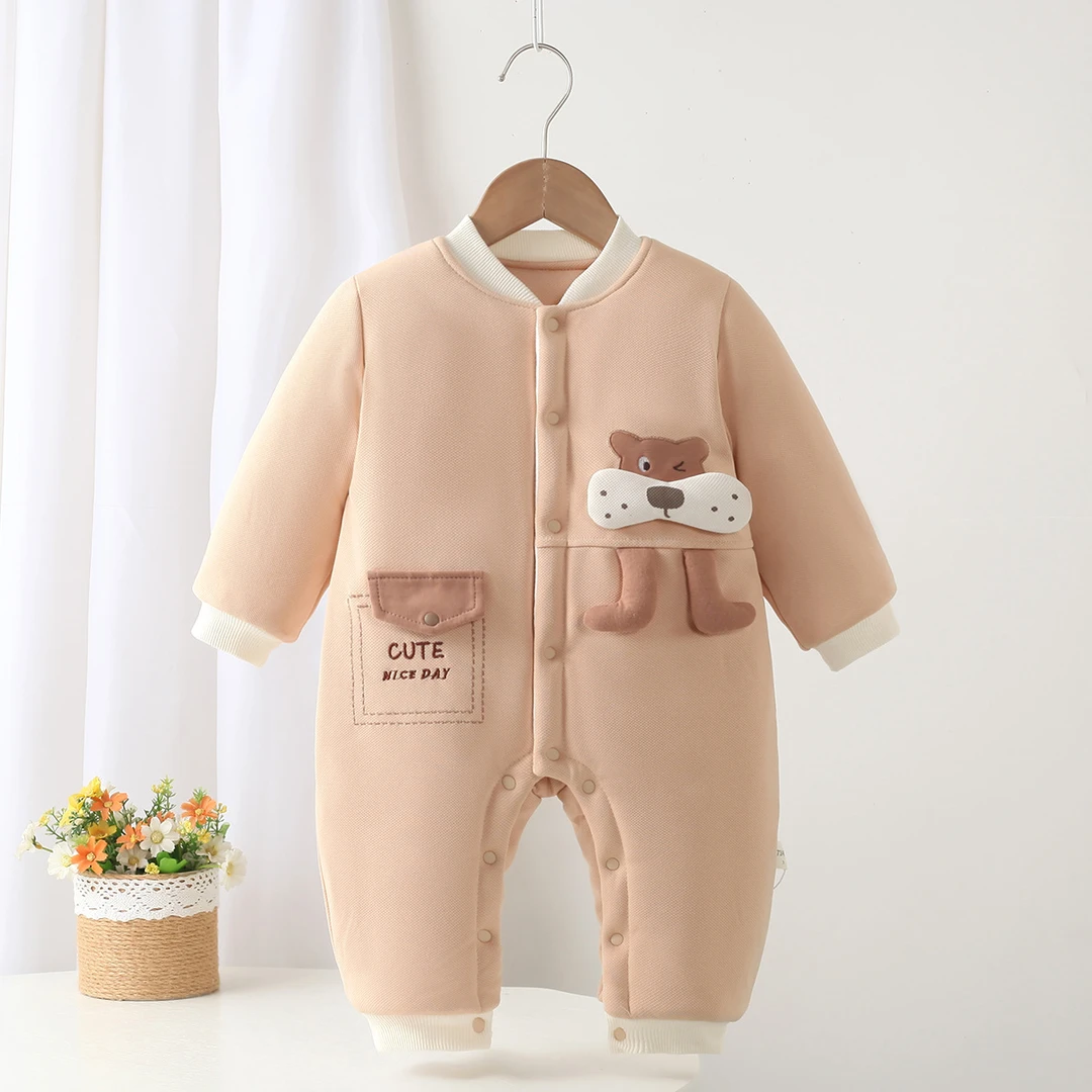 秋冬新款新生儿宝宝冬季加厚爬服外出时尚萌宝男宝宝哈衣D21723