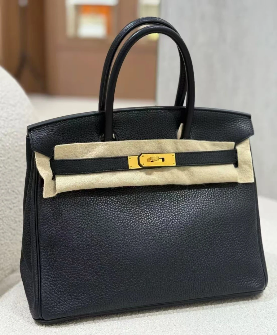 99新 Hermes/爱马仕 蔚蓝/ Birkin 30 黑金 Togo皮 C刻 手提包