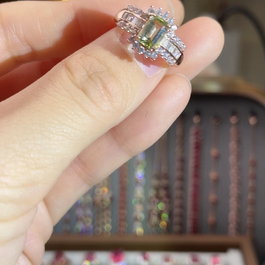 戒指银S925镶嵌碧玺