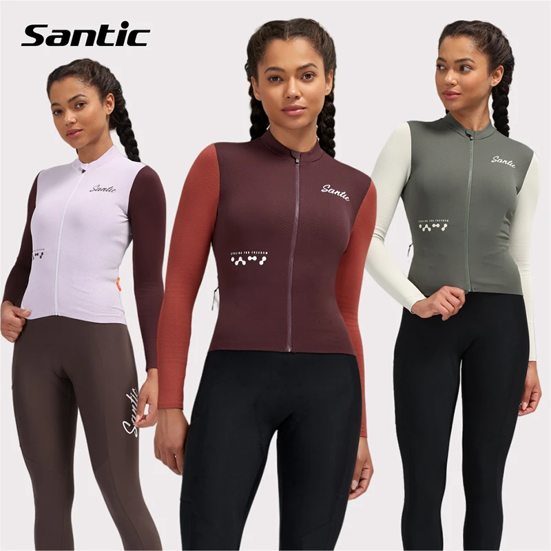Santic/森地客 女士秋冬抓绒保暖骑行长袖骑行服骑行外套  以卉