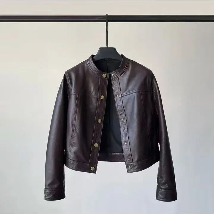 【原单正品】皮衣女外套秋装短款时尚休闲百搭女士黑色立领