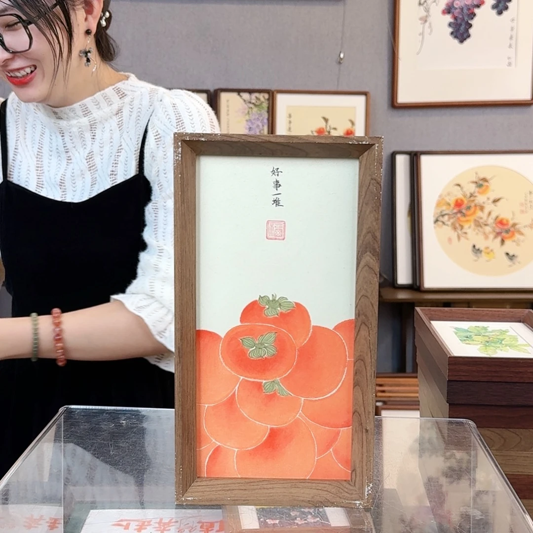 国画纯手绘，纯手写带框尺寸：16×29厘米