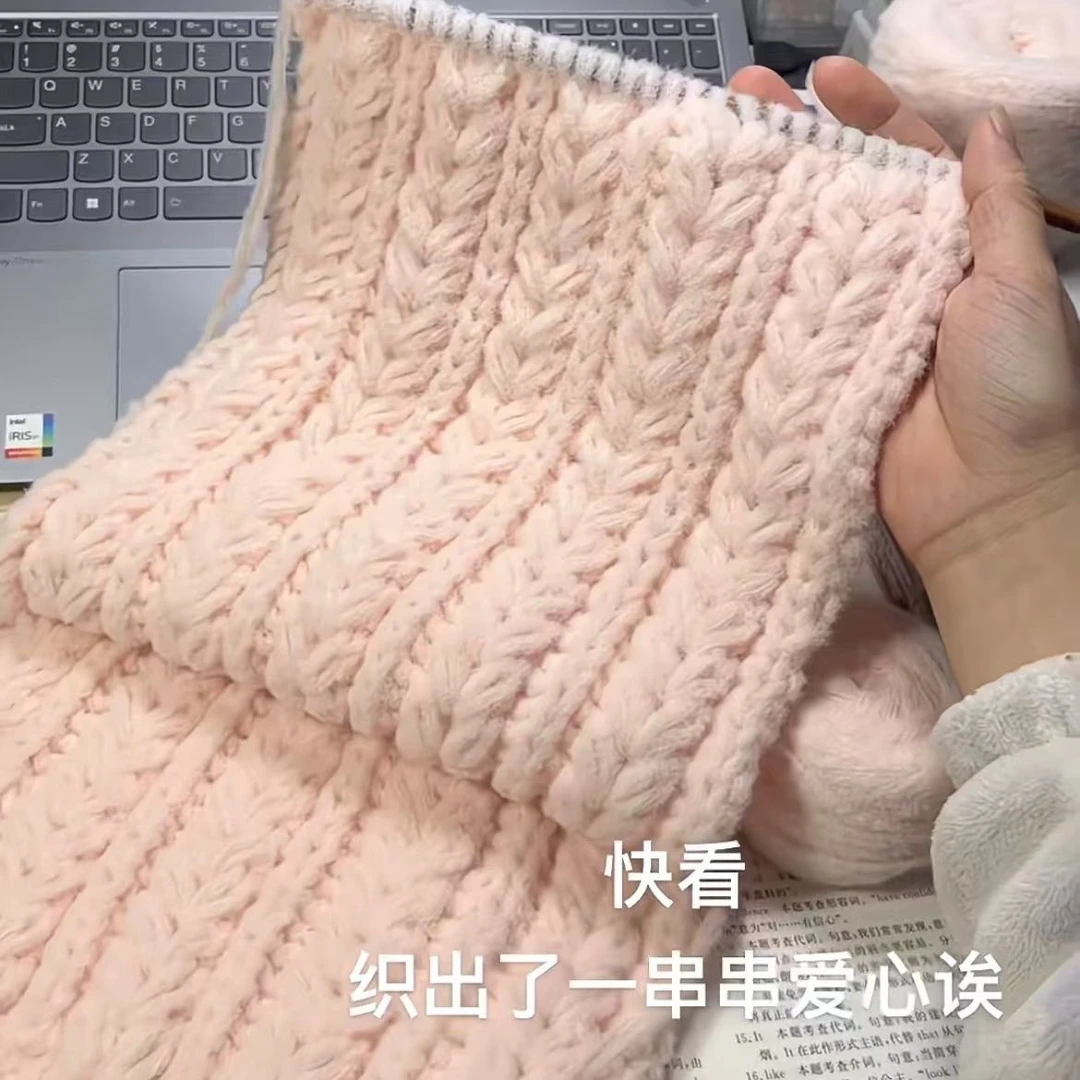 手工棒针暖和波浪爱心牛奶慕斯云朵棉棉特色线diy围巾材料包