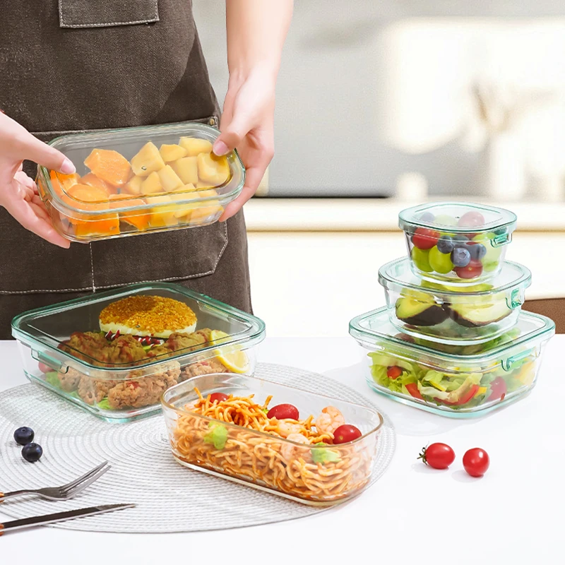 1350ml简易盖无胶圈轻量化高颜值超大容量玻璃饭盒透明盖