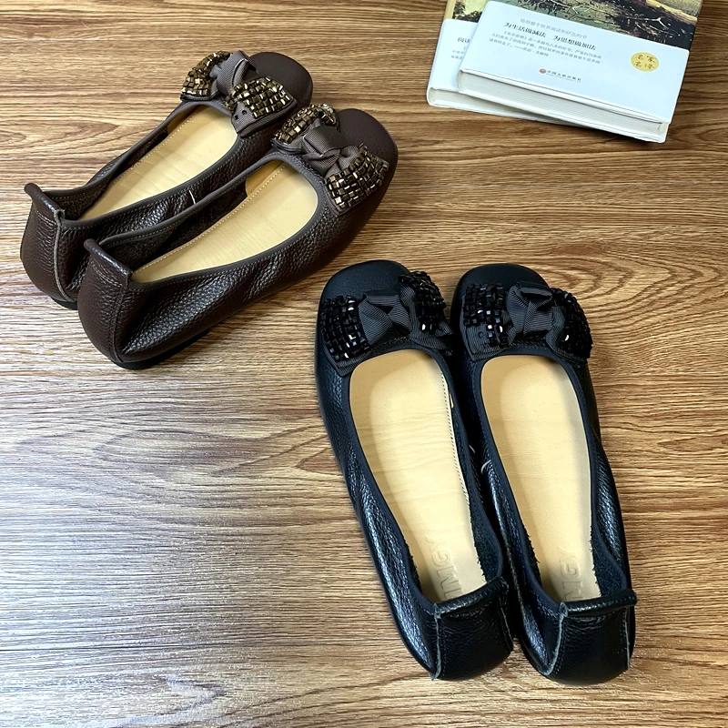 009木马公园头层牛皮蝴蝶结欧美风软底软面舒适单鞋女真皮