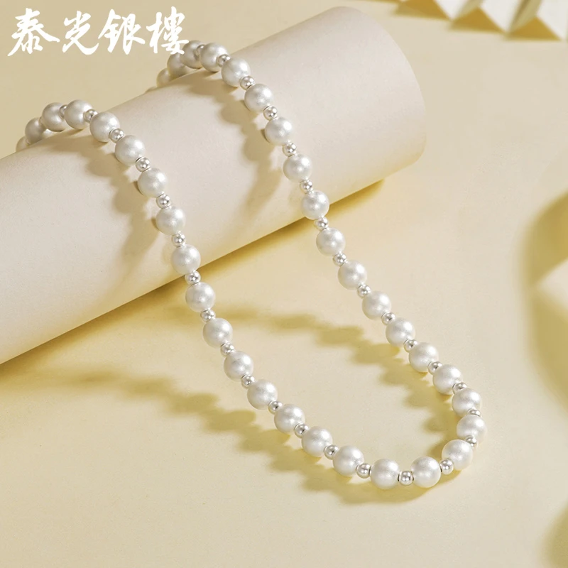 泰光银楼 链子足银 足银999银项链百搭平安珠银圆珠素款手工银饰