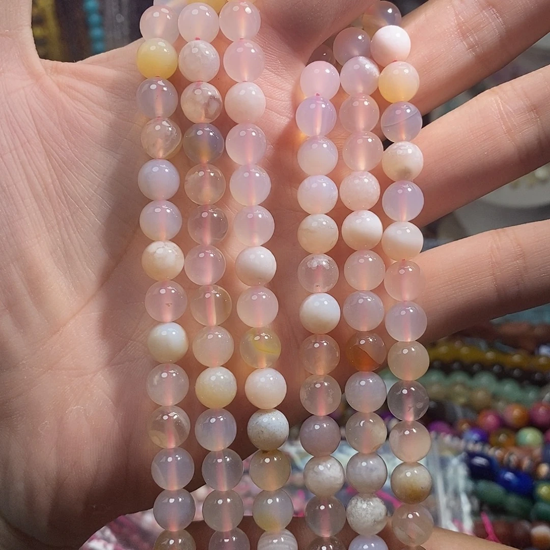 未镶嵌，樱花玛瑙8mm，石英质玉