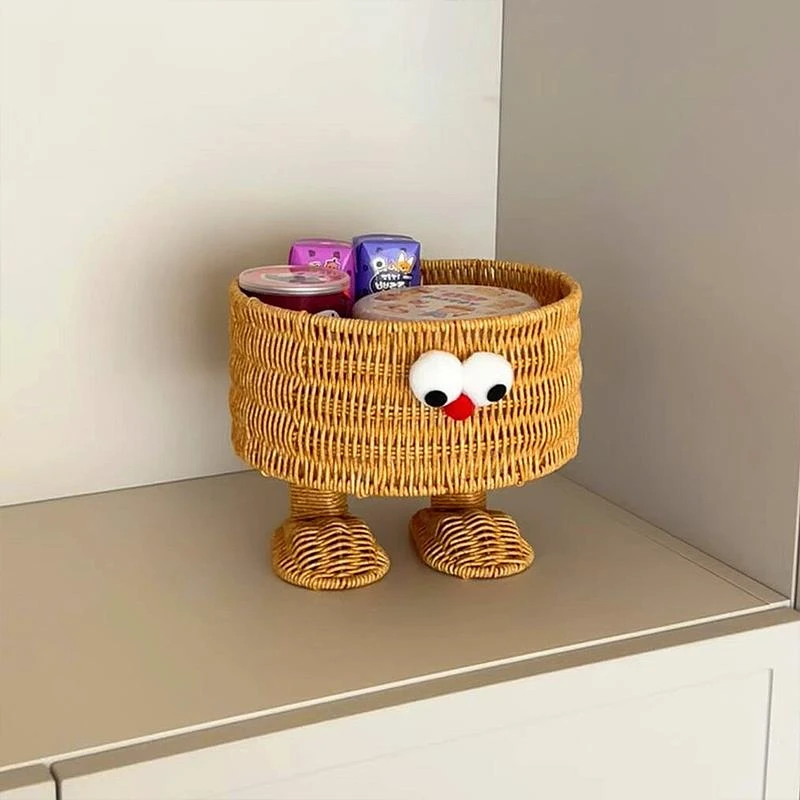可爱藤编收纳筐桌面收纳盒杂物整理盒高级感客厅茶编织几篮子高档