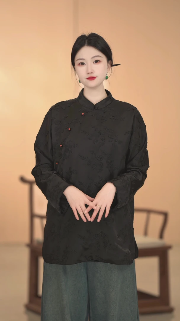 【夜未央】黑色秋冬百搭复古冬季外套气质新中式中国风中式长袖