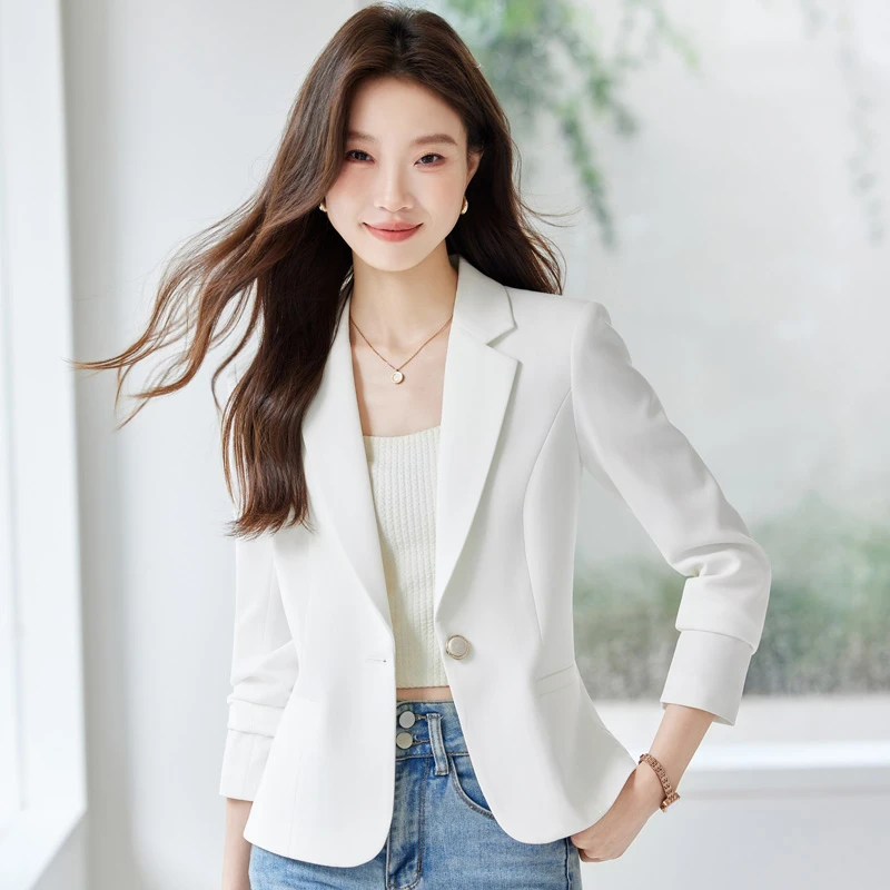 白色短款西装外套女2025新款春秋气质时尚修身小个子休闲女士西服