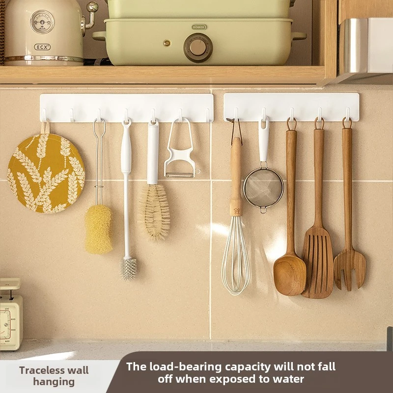 免打孔挂钩厨房排钩壁挂衣服墙壁黏鈎卫浴7连钩收纳柜内汤勺置物