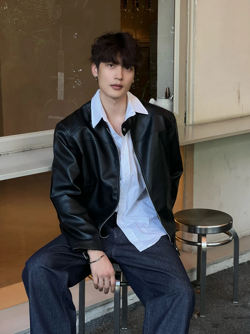 TENG-新款设计感百搭机车皮衣男立领免烫男士潮流休闲皮夹克5787