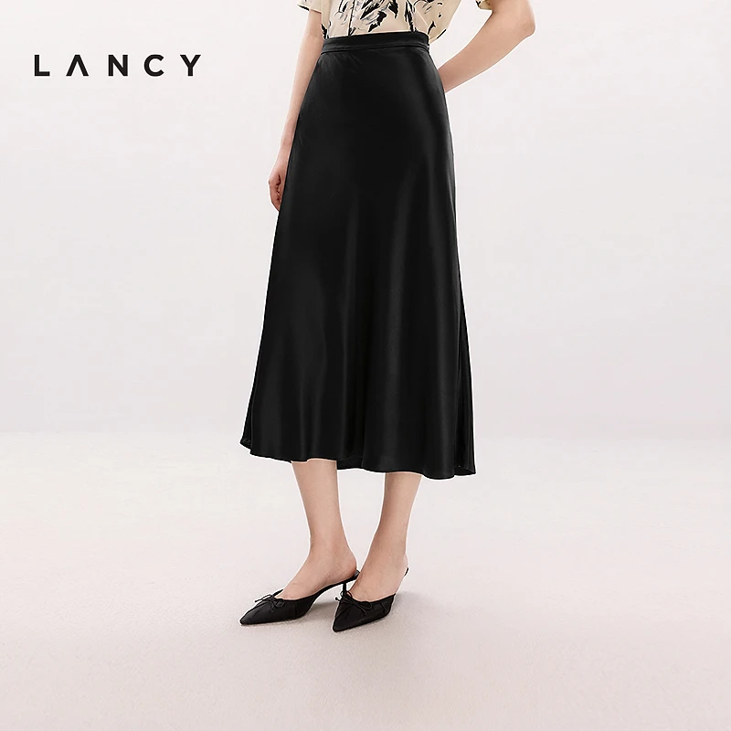 【醋酸】LANCY/朗姿2025夏季新款优雅高端A字高腰显瘦长款半身裙