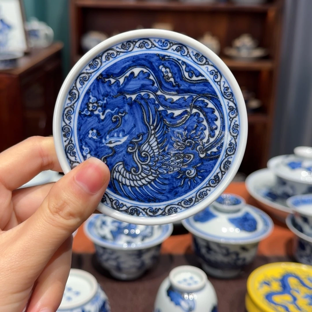 青花雯华堂手绘盖置