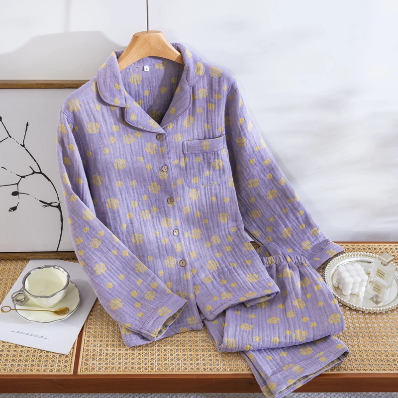 【四层纱加厚国风】A类全棉色织提花四层纱复古纯棉睡衣女套装