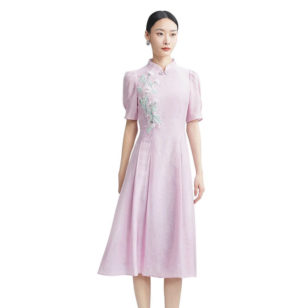 SUSSI/古色夏商场同款风信紫法式宫廷风收腰出游连衣裙女装