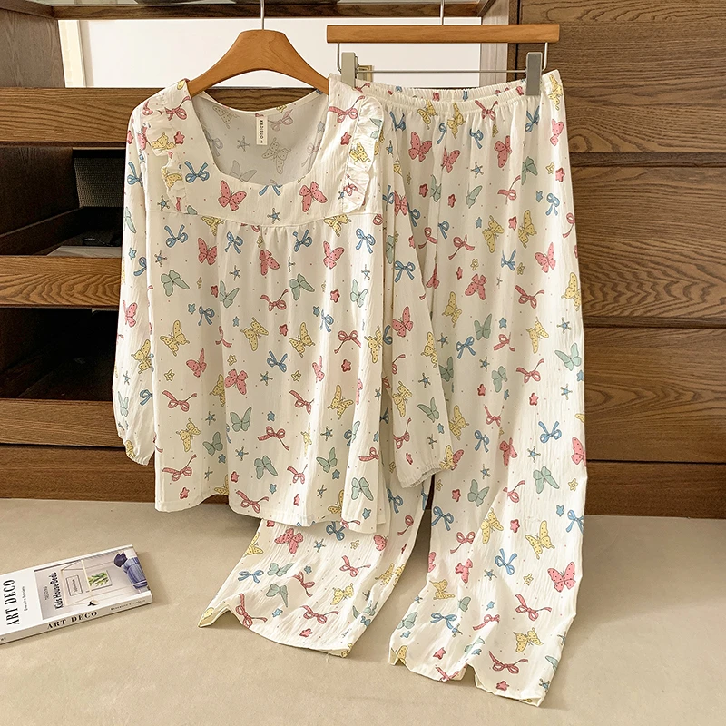 胖妹显示大码家居服睡衣套头宽松宽大长袖印花秋装新款220斤穿女