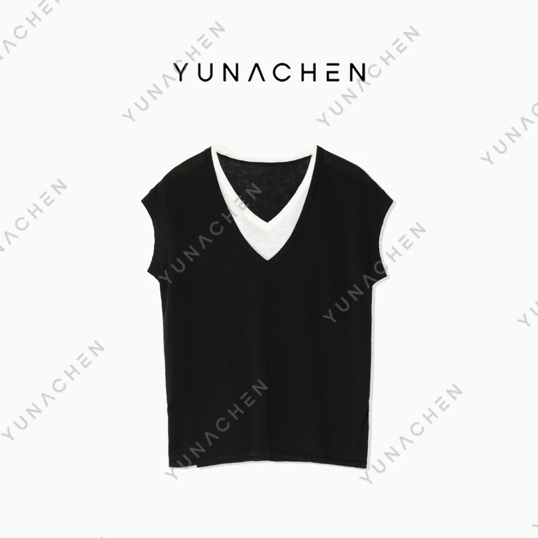 【露华浓】D20春夏时尚气质假两件重工款无袖上衣610-70022