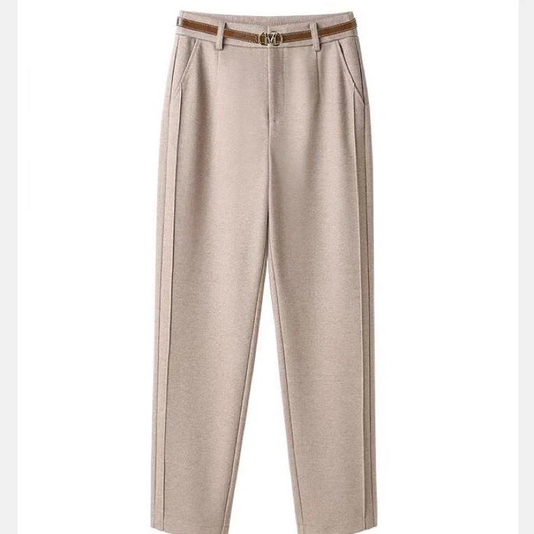 冬季新款加绒加厚高腰百搭显瘦法棍裤直筒休闲女士236166