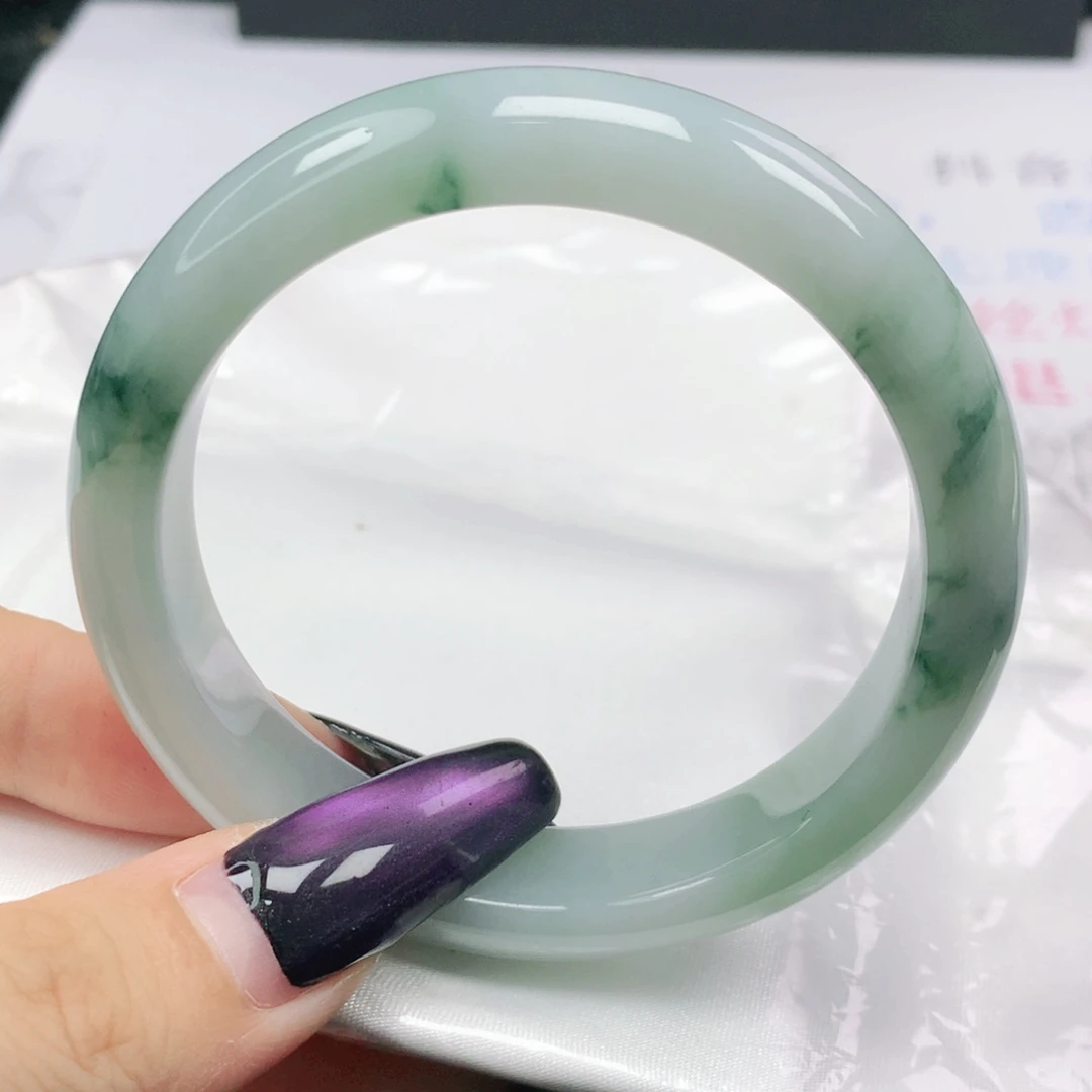 未镶嵌手镯翡翠翡翠54.1胶润细腻飘蓝花正圈