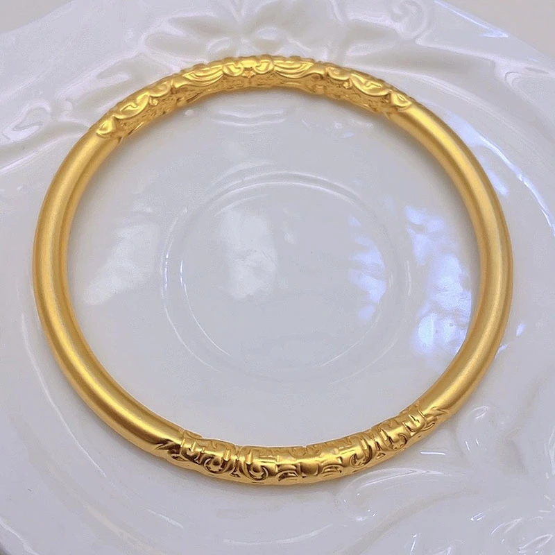 手镯 1337-中国风复古卷草纹手镯金色古法百搭素款