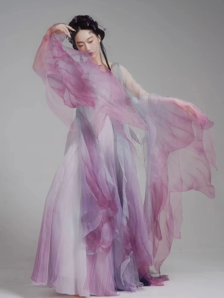 千鹤万蝶|寻迹粼粼古典舞日常连衣裙汉服破烂汉元素大袖左左同款