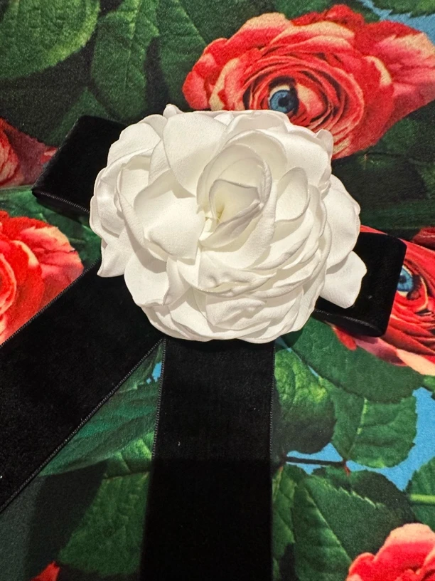 非金属仿珍珠胸针 韩国清谭洞丝绒飘带胸花