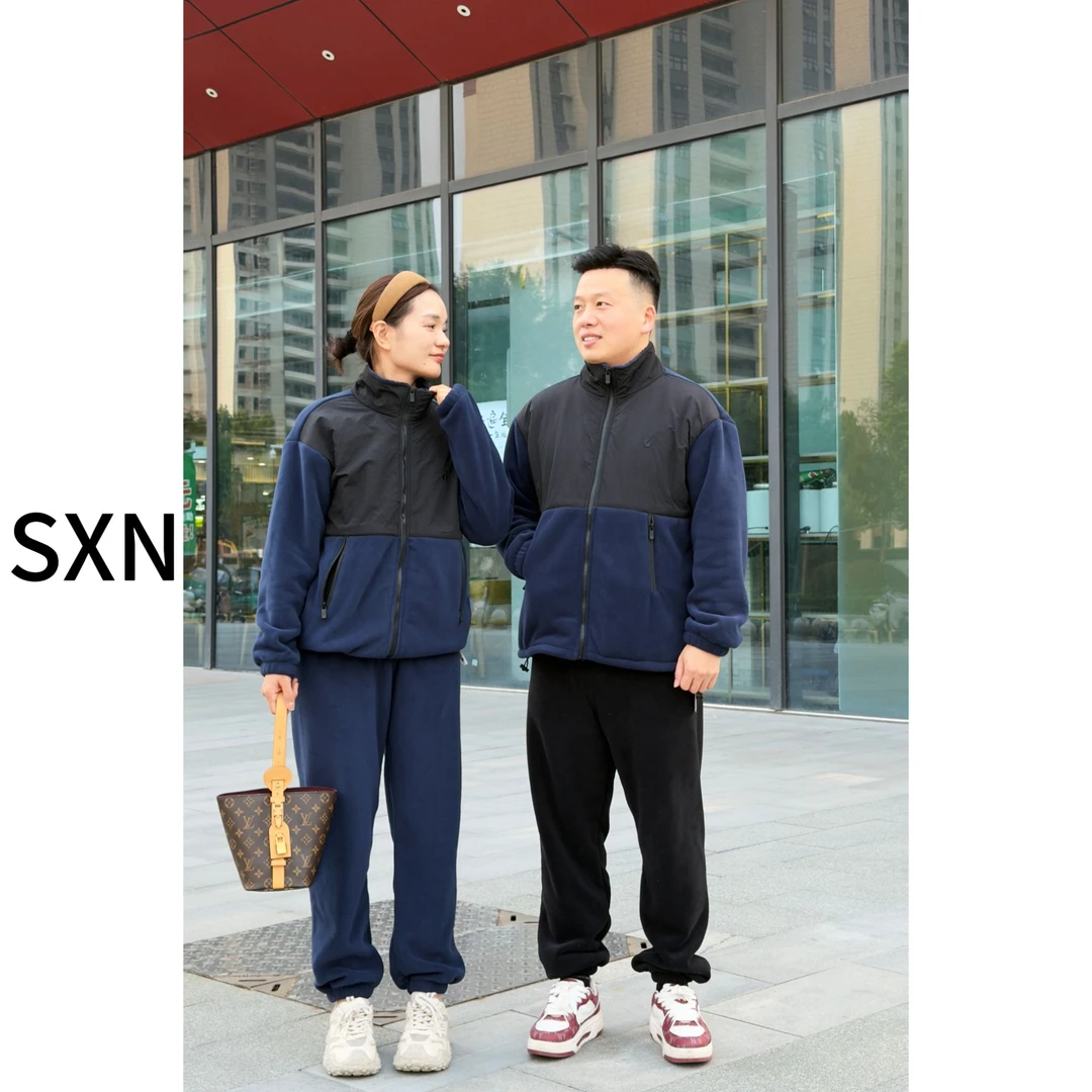 SXN【拼接海豚绒】男女同款拉链口袋加绒加厚可外穿套装NJ-24101