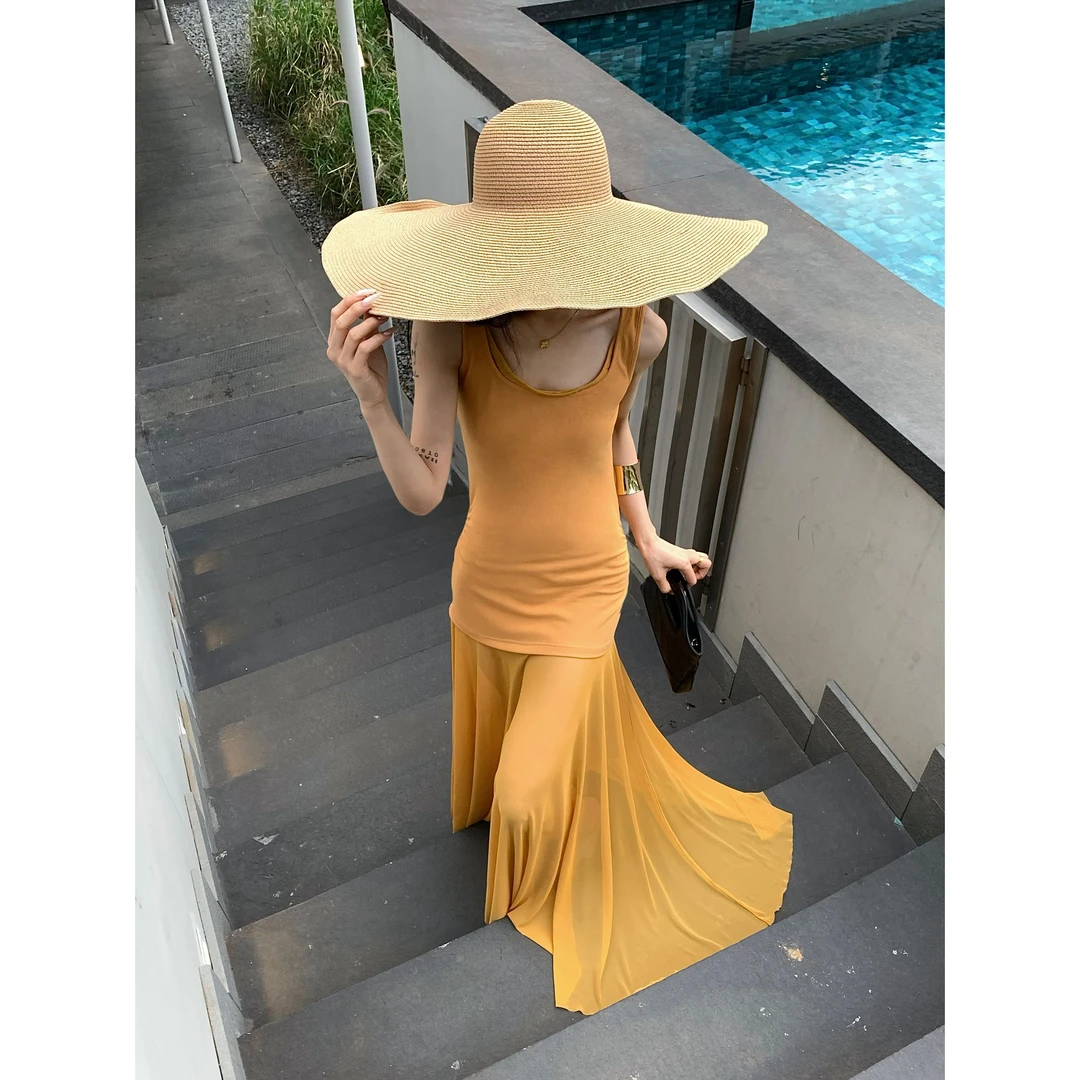 除于七“海岛风情”吊带辣妹色连衣裙海边度假长裙高级感裙子2003