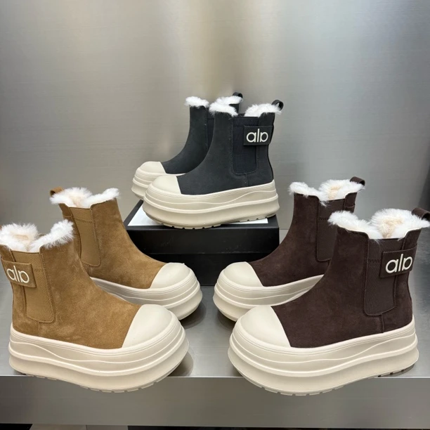 浩809-37新款厚底松糕反绒皮圆头时尚冬季加绒短靴底厚7公分