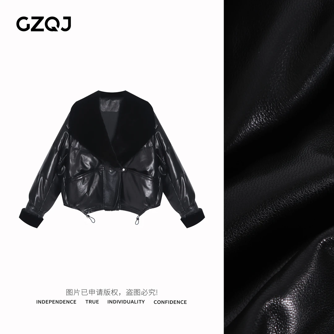 老琴私服【世家千金】皮毛一体拼接绵羊皮鹅绒服羽绒服外套女冬0522