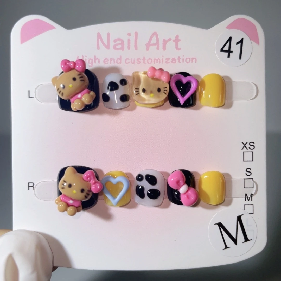 【黑皮KT】小朋友纯手工可爱美甲穿戴甲片3-12岁宝宝指甲贴片可拆卸