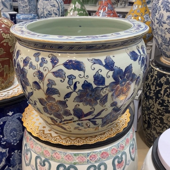 【闪购商品】摆件青花瓷描金大缸。。。。