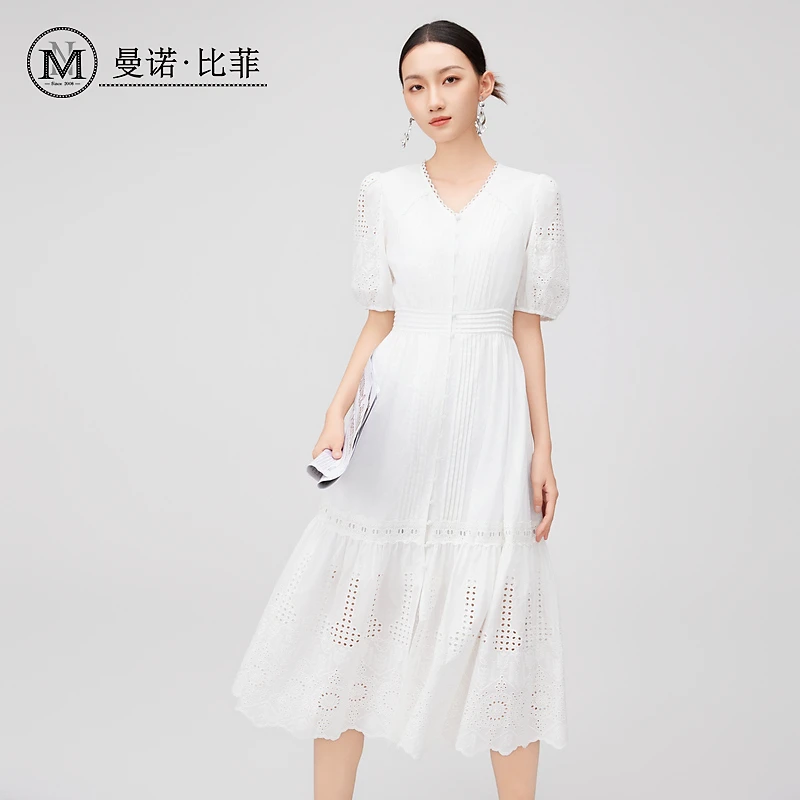 【小铃铛】法式茶歇镂空v领连衣裙MFBL124298