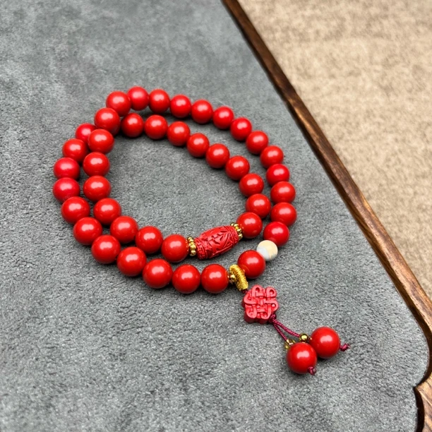 含辰砂工艺品高含量朱砂红砂设计款双圈中国结手串卡8mm