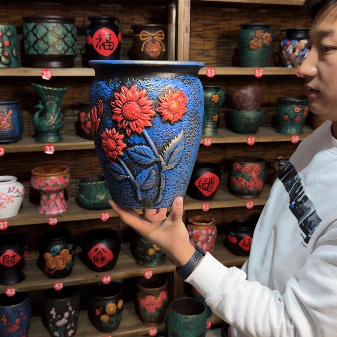 带孔高端浮雕花盆高度口径25*20