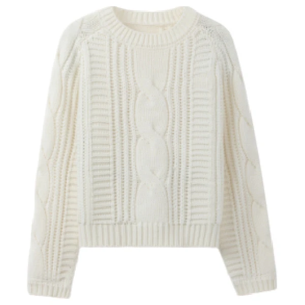 白色时尚百搭打底宽松圆领秋冬套头-8693