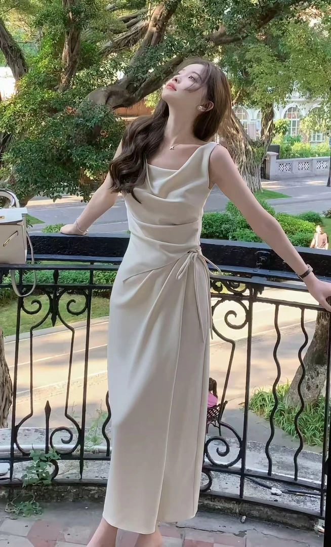 8605夏季新款法式茶歇高腰气质百搭修身显瘦抽绳设计感半身裙