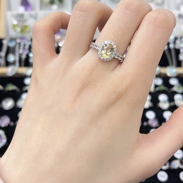 黄晶戒指银S925镶嵌