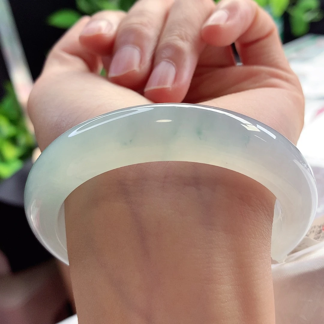 未镶嵌手镯翡翠55-56圈口冰透晴底渐变全条透光14号